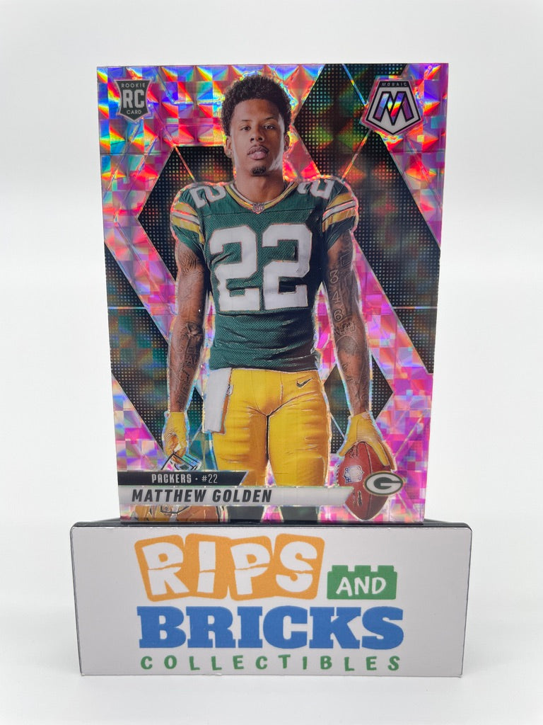 2025 Panini Mosaic Prizm Matthew Golden Camo Pink RC #285 Green Bay Packers