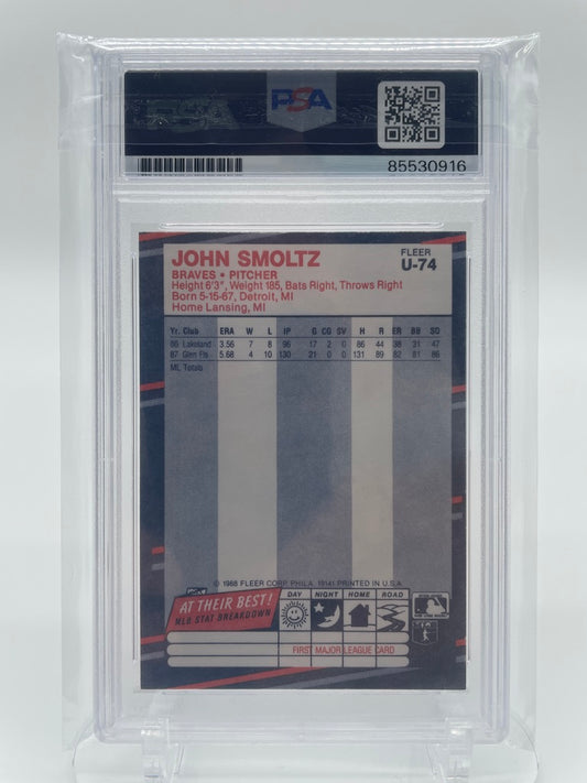 1988 Fleer John Smoltz Atlanta Braves Autographed #U-74 PSA/DNA Certified PSA GEM Mint 10