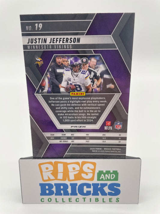 2025 Panini Mosaic Silver Prizm Justin Jefferson #19 Minnesota Vikings