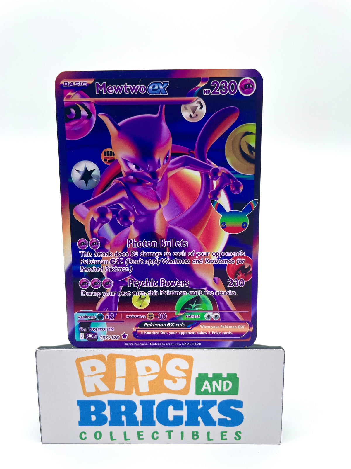 Mewtwo ex 30th Anniversary Pokémon Metal Gold Card Art/Display/Collectible