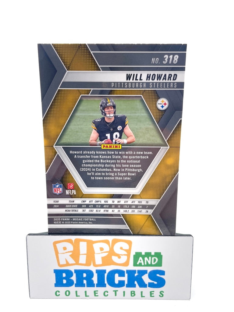 2025 Panini Mosaic Silver Prizm will Howard RC #318 Pittsburg Steelers