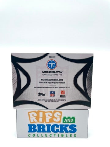 2026 Topps Flagship  Nick Singleton NFL Rookies Material Card #RMC-NS Tennessee Titans
