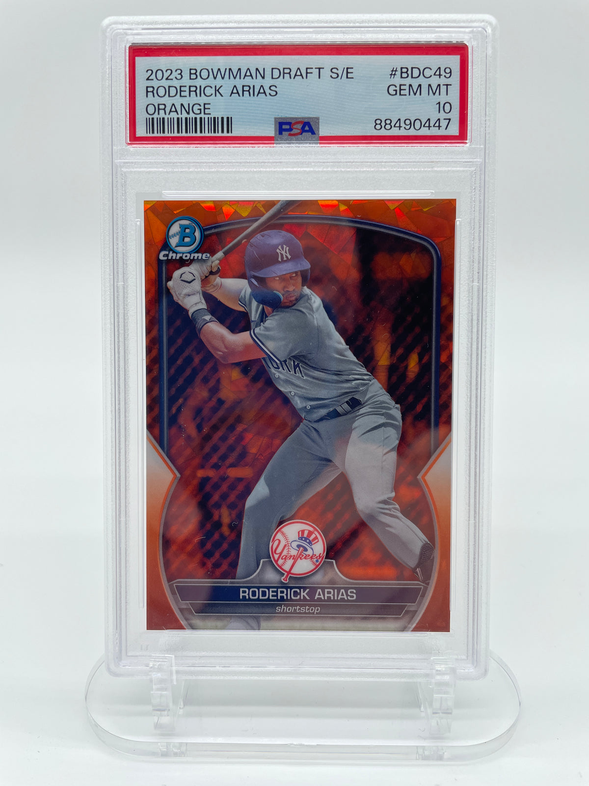 2023 Bowman Draft RODERICK ARIAS SAPPHIRE ORANGE 23/25 #BDC49 NY PSA 10 GEM