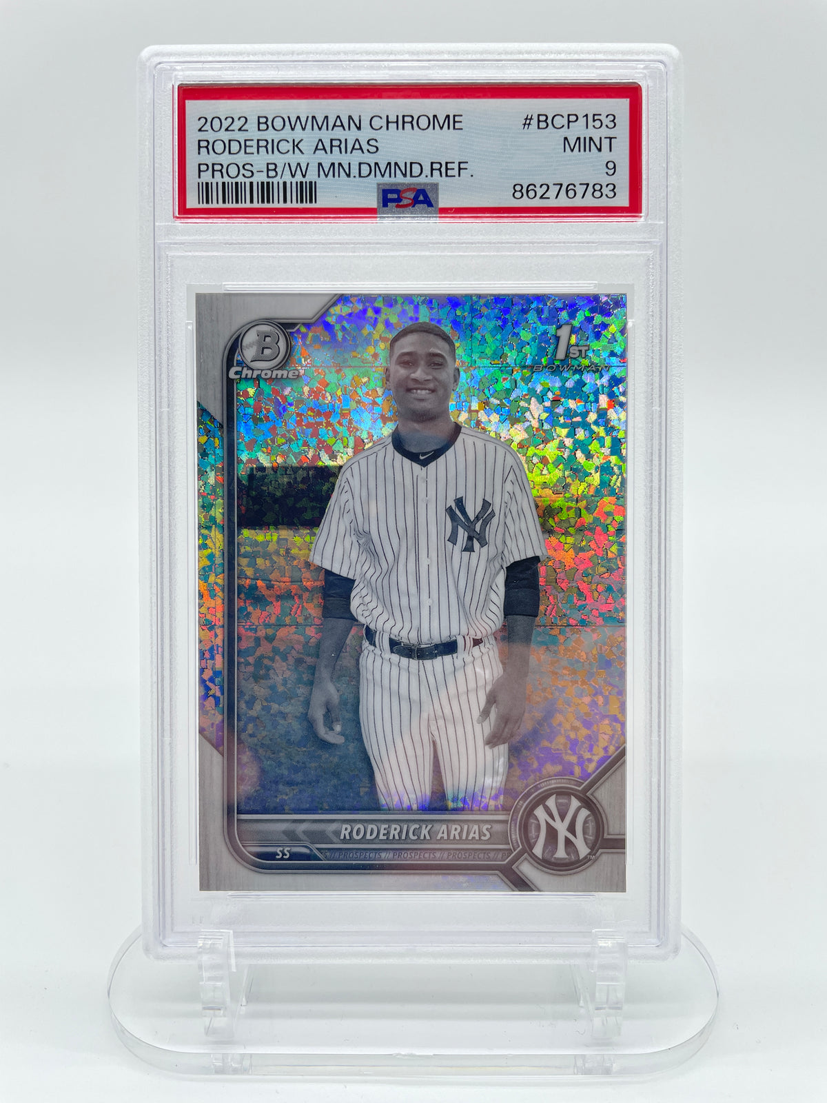 2022 Bowman Chrome Roderick Arias 1st B&W Mini Diamond Refractor New York Yankees #BCP-153 PSA 9