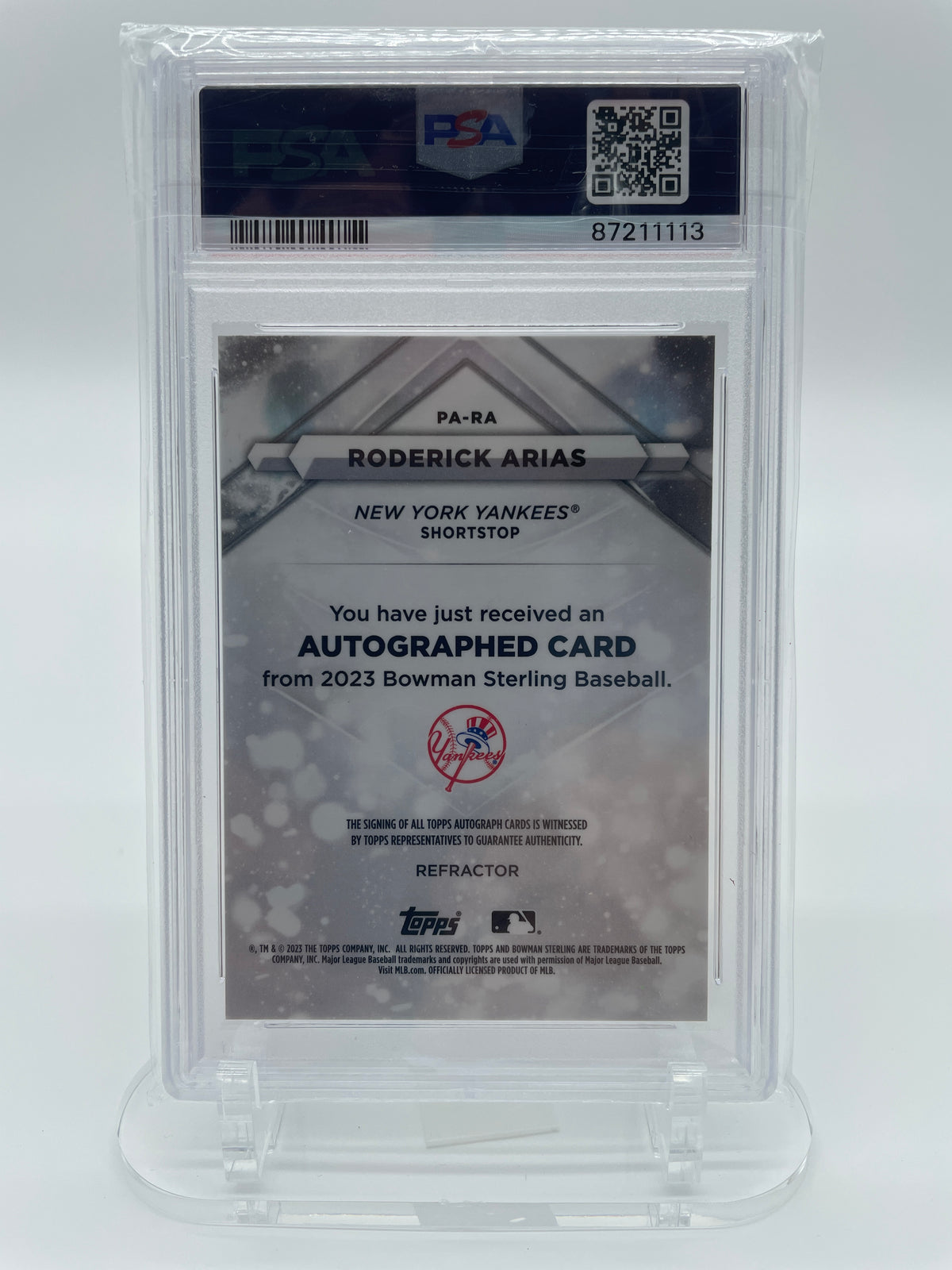 2023 Bowman Sterling Roderick Arias Prospect Auto-Refractor 10/150 #PARA PSA 10