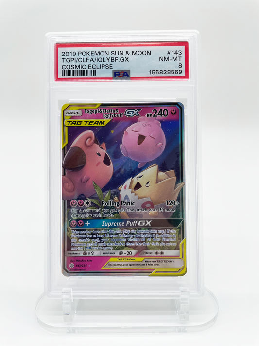Pokemon Togepi, Cleffa, & Lggybuff GX #143 PSA 8